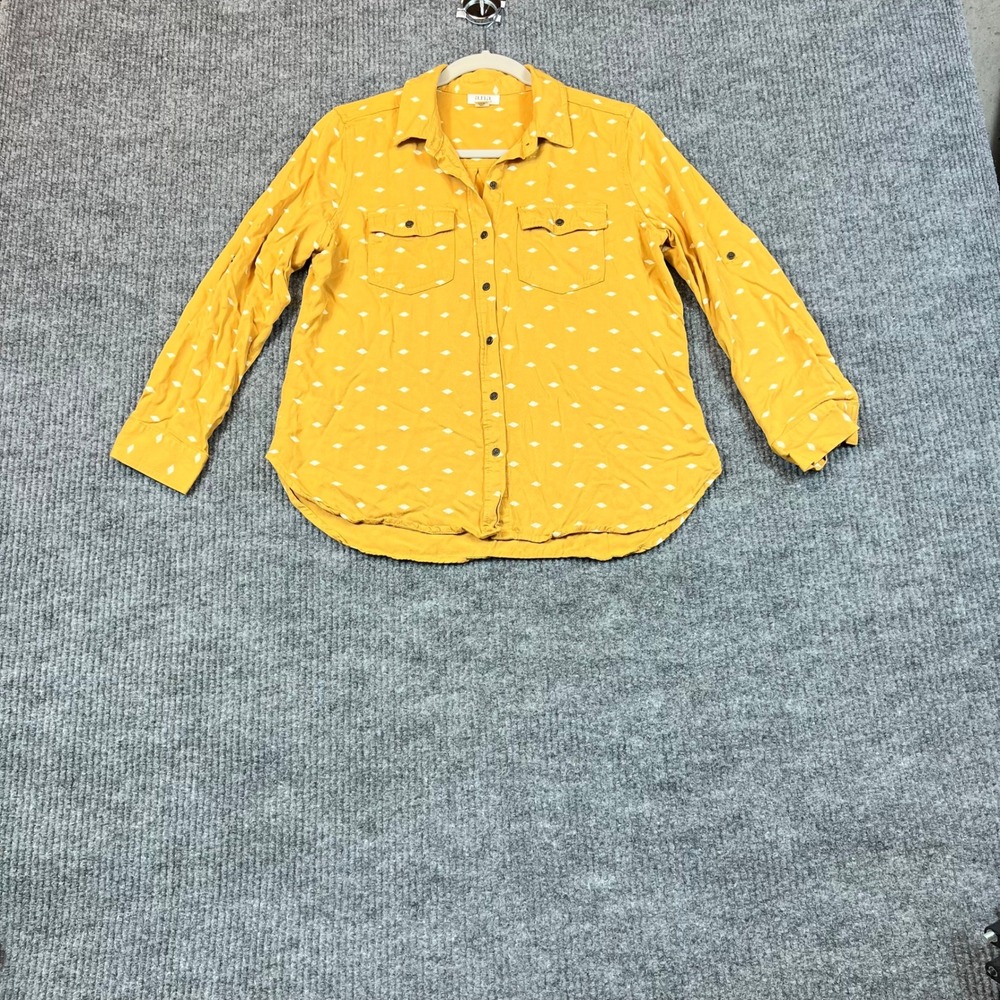 a.n.a Button Down Shirt Rayon Mustard Yellow Diamond Boho PS Petite Small